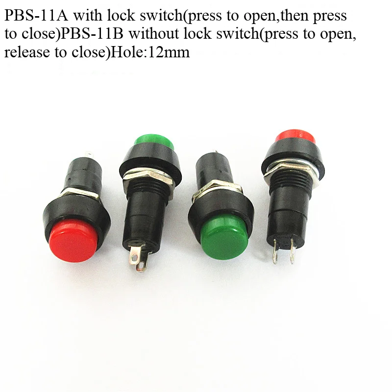 10 Stück PBS-11, runder, selbstverriegelnder und selbstrückstellender Impulsschalter, kleiner Knopfschalter, Lochgröße 12 mm. – Detail 3