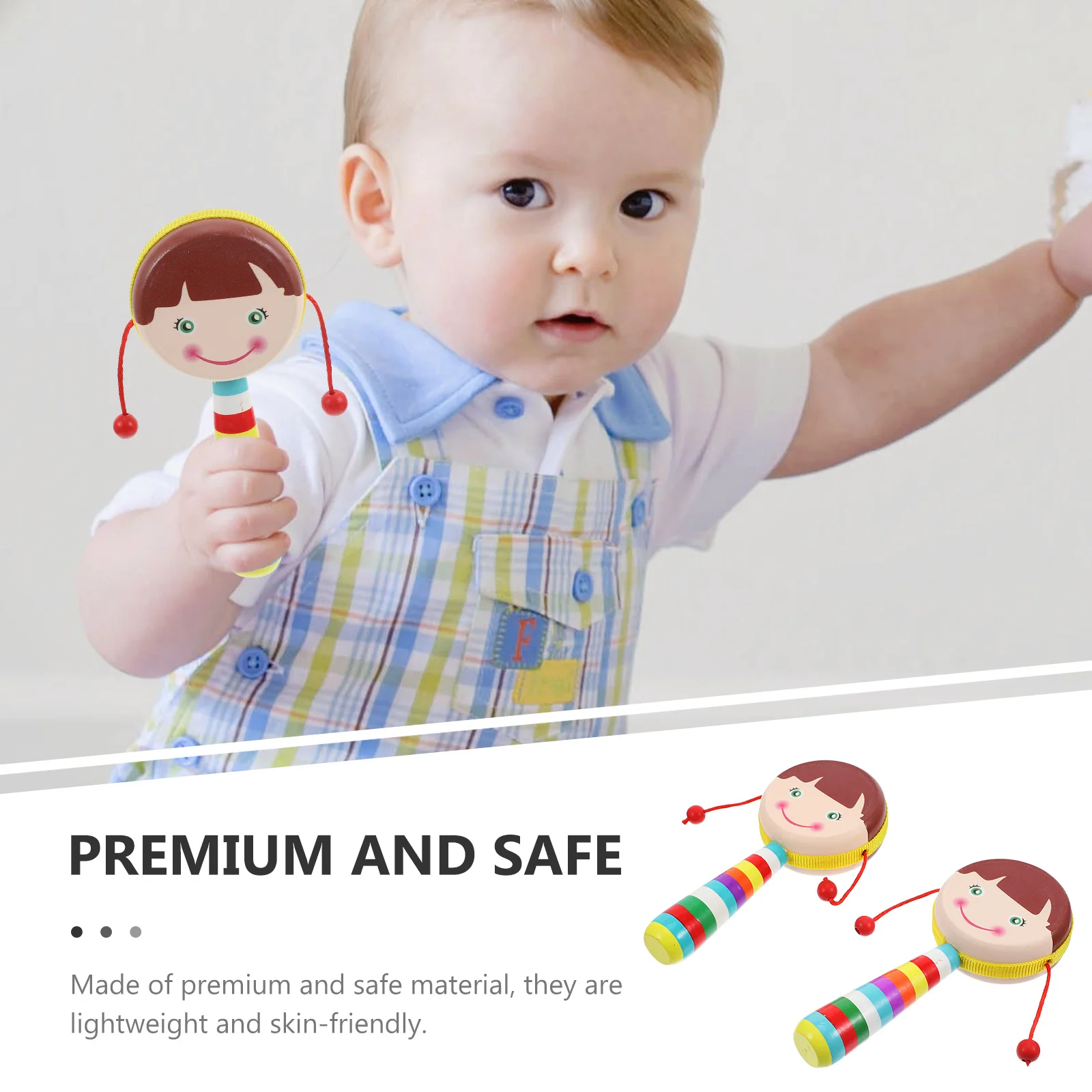 2 個の木製ガラガラ赤ちゃん手持ちシェイクミュージカル軽量安全子供の発達感覚学習ギフト