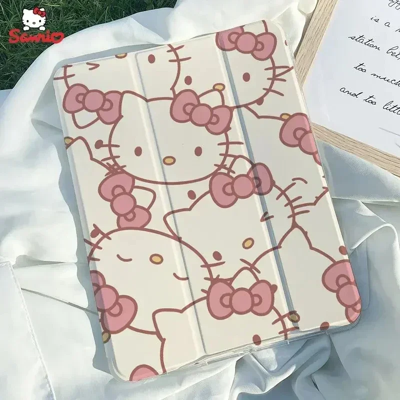 New Sanrio Hello Kitty Ipad Tri-fold Transparent Case Cartoon Printing Drop-proof Waterproof Durable Kawaii High-value Ipad Case