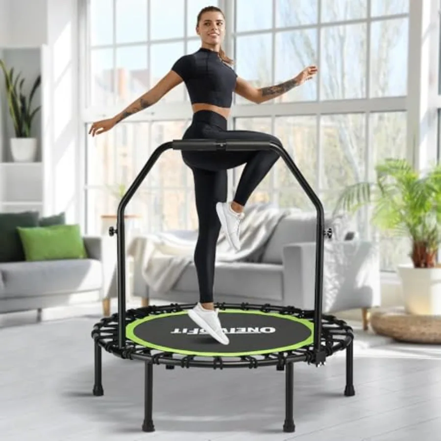 

Indoor personal workout foldable rebounder trampoline, steel frame with black PVC mat, quiet bungee system, 45-inch diameter wi