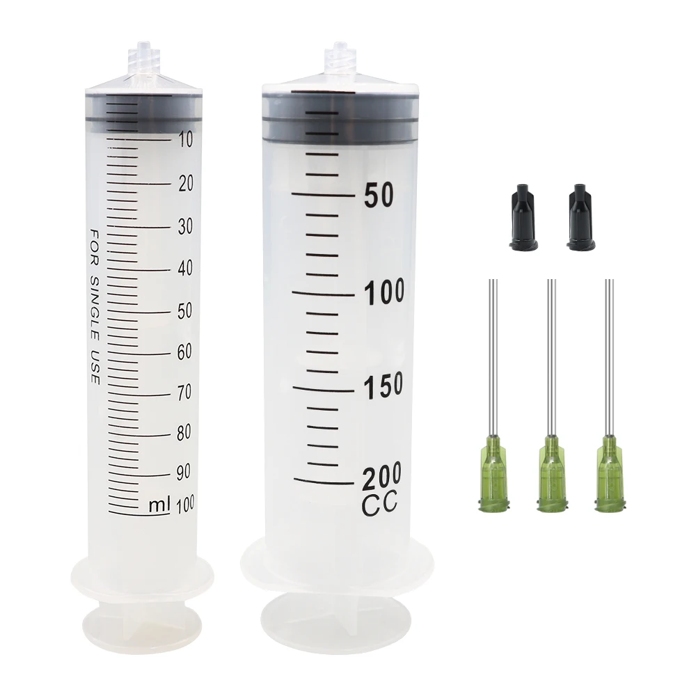 Jeringa de plástico grande de 100ml/200ml, jeringa Luer Lock con aguja de pegamento de 1,5 pulgadas para dispensación de pegamento, pegamento de aceite líquido, alimentación de mascotas