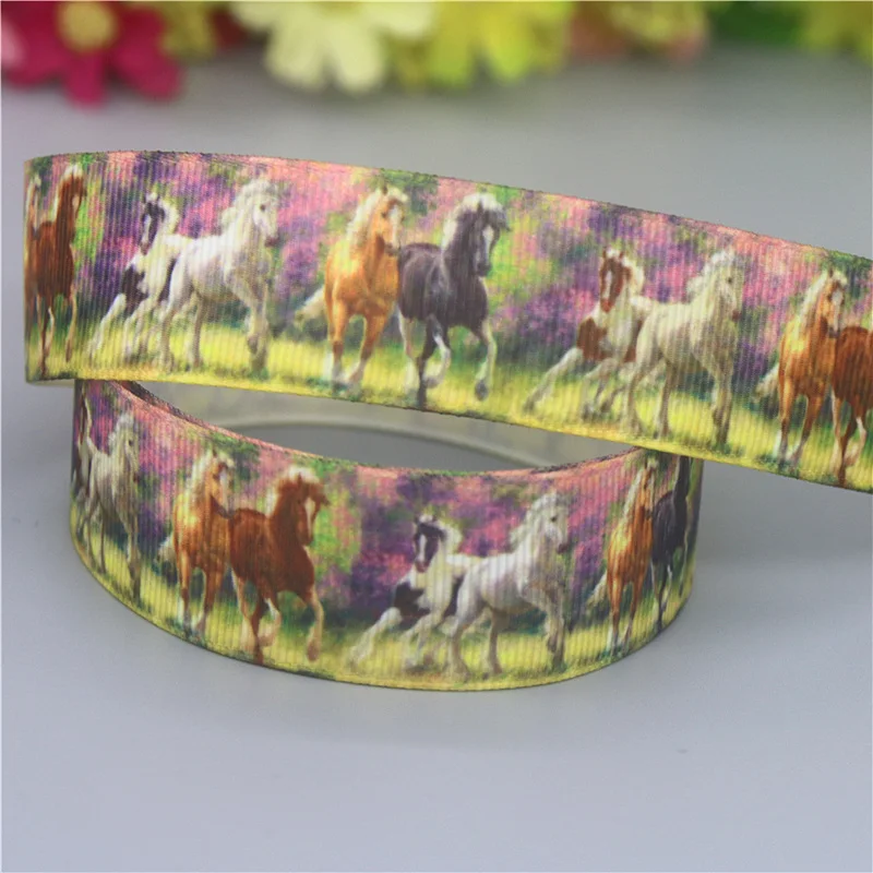 DUWES 50yards Horse Printed Grosgrain Ribbon Accessories Material Headwear Decoration DIY Sewing Craft D2119