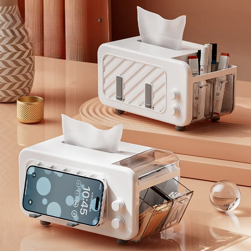 High-end tissue box living room creative desktop paper drawing multifunctional coffee table mobile phone holder sundries storage