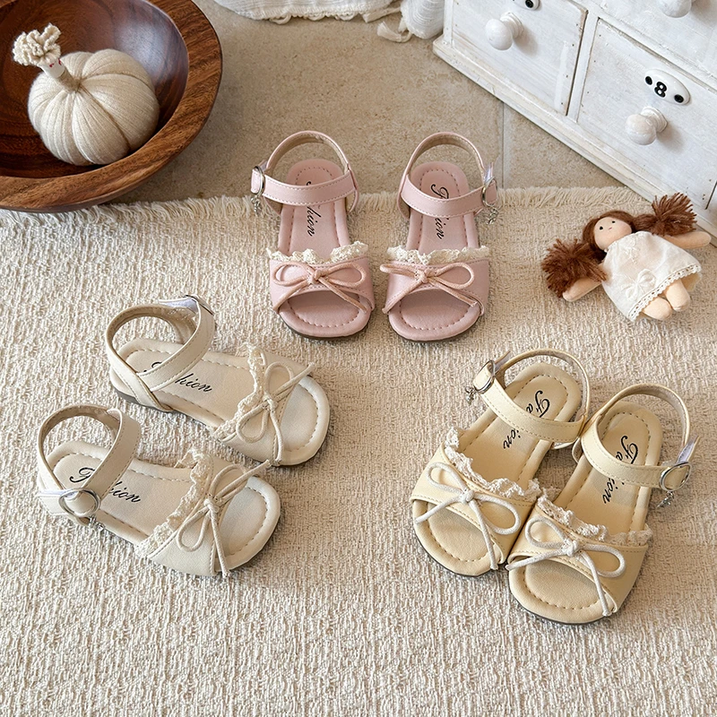 New Fashionable Girls Sandals Summer Bow Princess Sandals 3-14 Years Old Students Children Outside Wearing Versatile Sandals