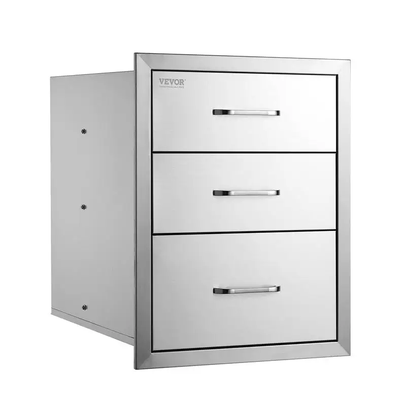 

Triple Access BBQ Drawers, Stainless Steel, Outdoor Kitchen, Chrome Handle, 18x20.5 Inch, 18x23x23 Inch