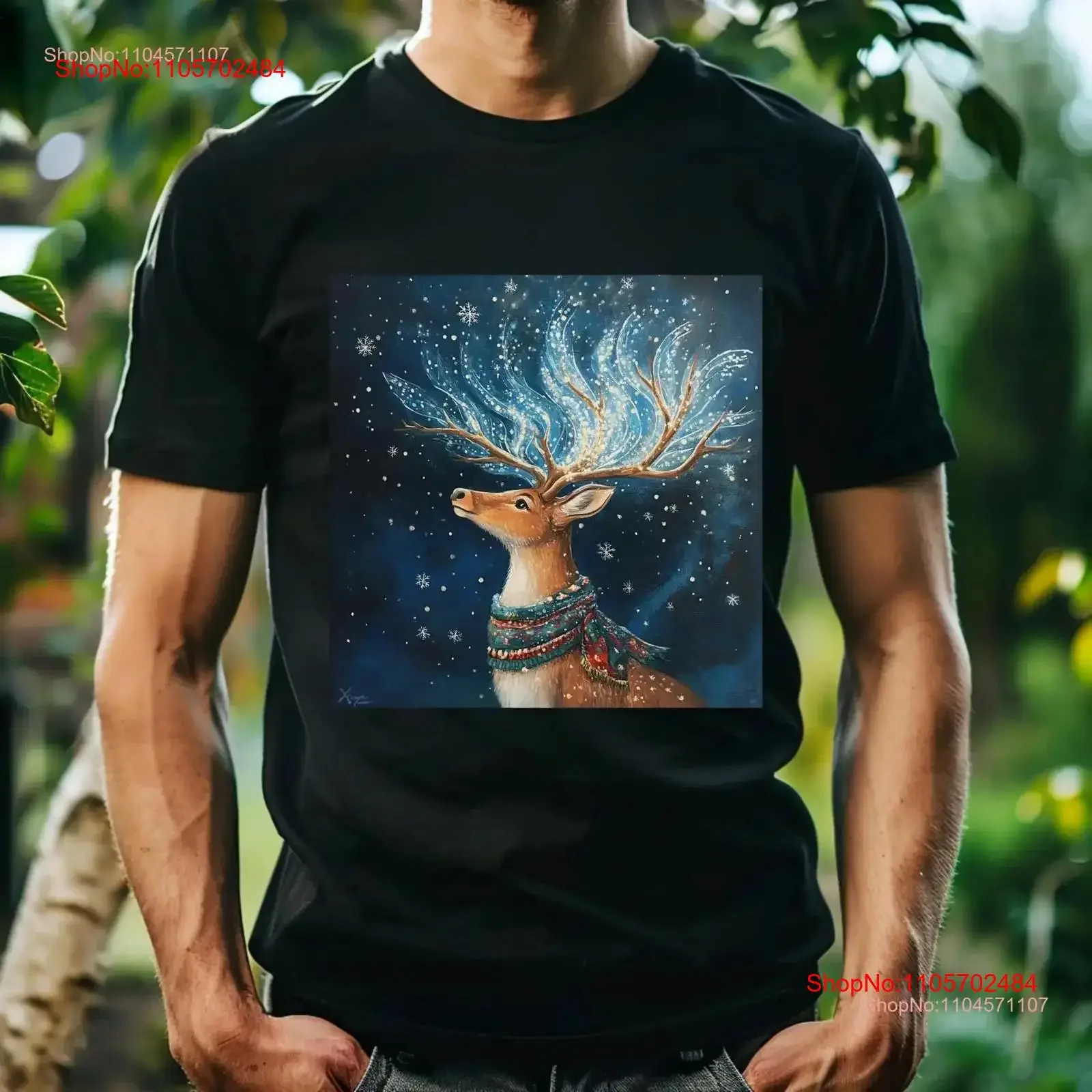 Starlit Reindeer T Shirt Christmas Theme Animal Season Art Vines Idea vintage Washed graphic Unisex streetwear Stylish homme