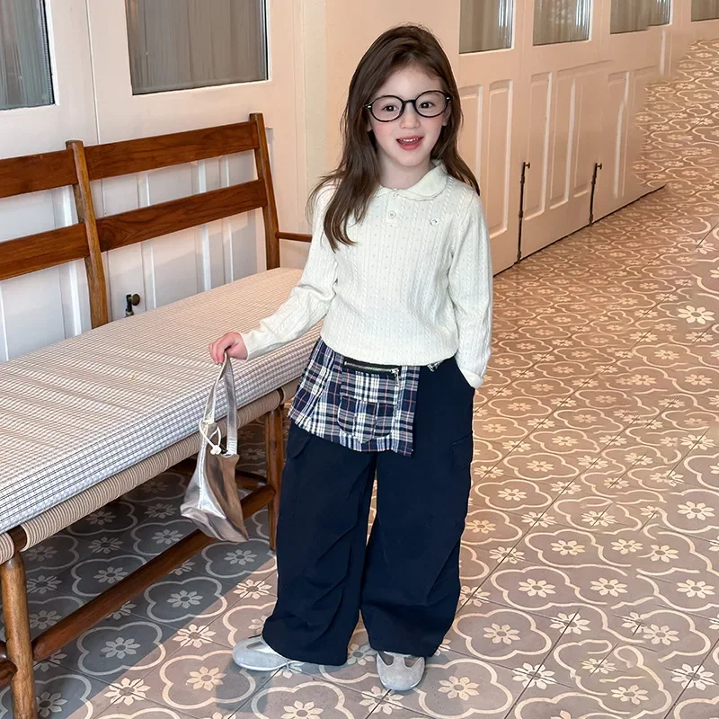 Girls Sweater 2026 Autumn New Children's Clothing Korean Style Girls Baby Fashion Lapel Twisted Sweater Casual Simple All Match