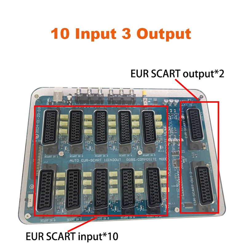 New Scart Distributor Acrylic Case 10 Input 3 Output Full Automatic RGBS Video Converter Auto Switch for Md/sfc/ps123/ss/dc/xbox