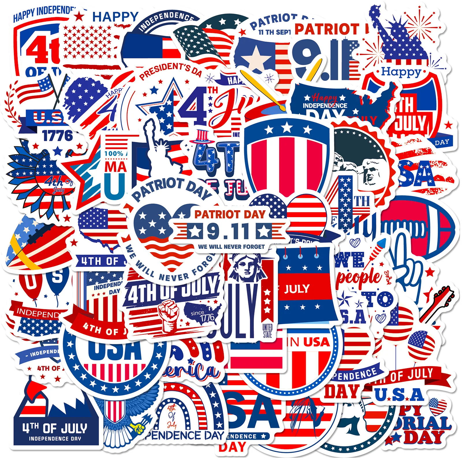 50Pcs Cartoon American Independence Day Series Graffiti Stickers Suitable for Laptop Helmets Desktop Decoration DIY Stickers