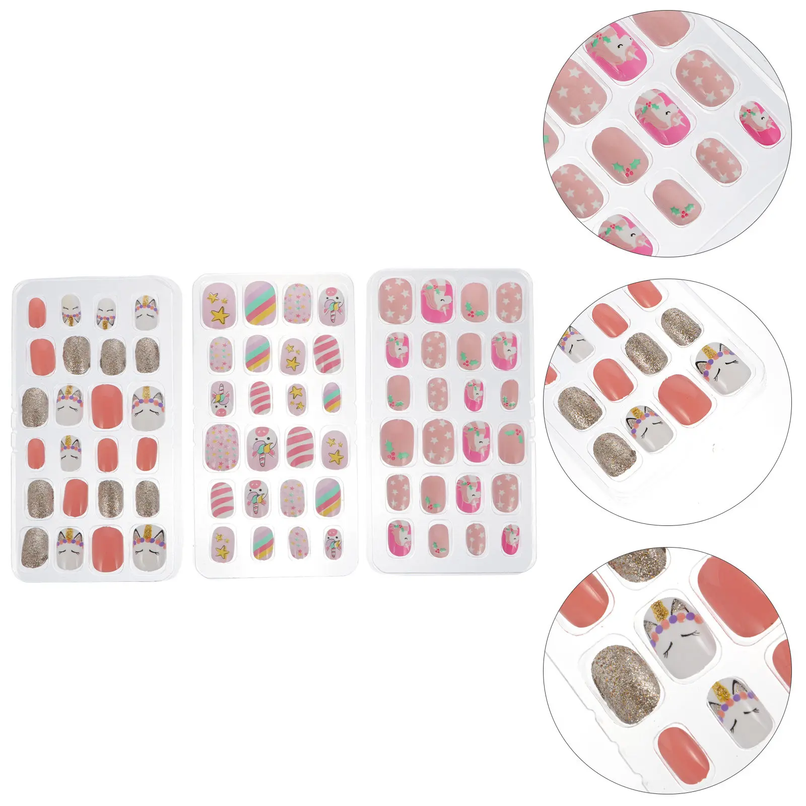 

72pcs Full Cover Fake Nails For Press On Artificial Nail Tips Cartoon Design Colorful Durable Apply Long