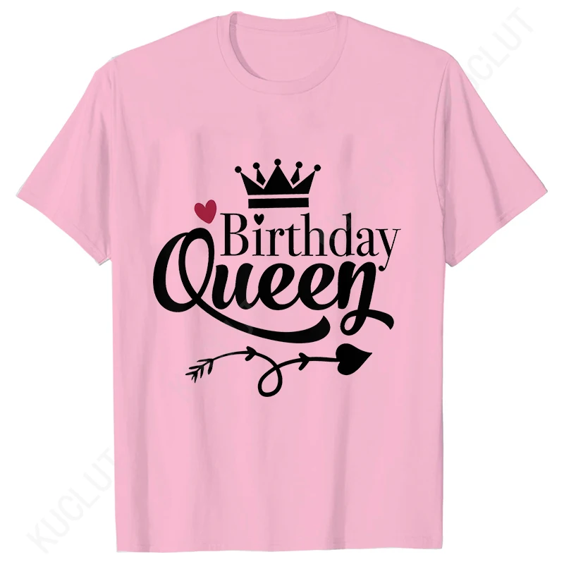 Birthday Queen Fashion Graphic Print Tops Women T-shirt Birthday Party Family Outfits Siblings Aesthetic Short Sleeve Tees