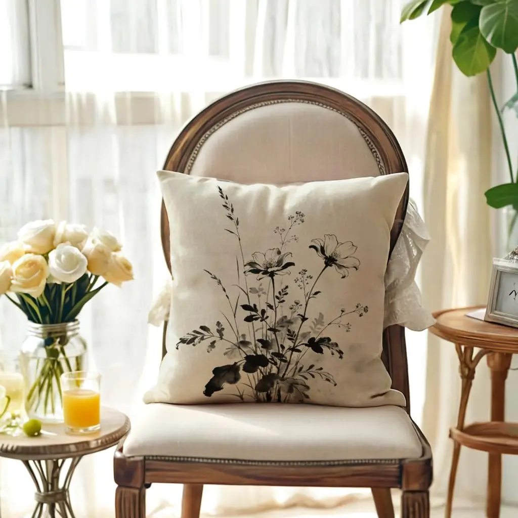 4 Piece Watercolor Floral Print Throw Pillow Covers Polyester Home Decor Sofa Cushion Set Botanical Spring Bouquet Watercolor Ga