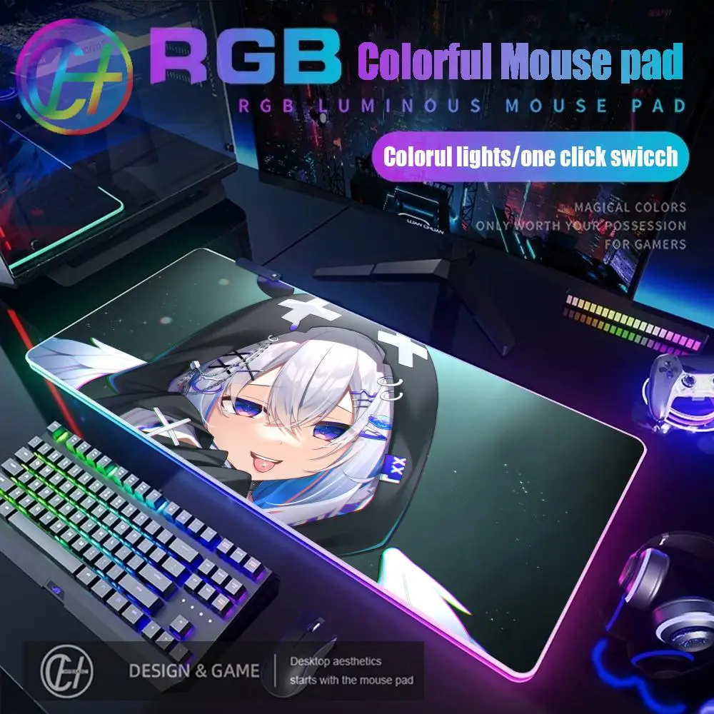 

HYBXAXC Varmilo Keyboard Pad Hololive Mouse Pad RGB Gaming Amane Kanata Mouse Pad Desk Mat HD Gamer Large LED Light XXL 900X400