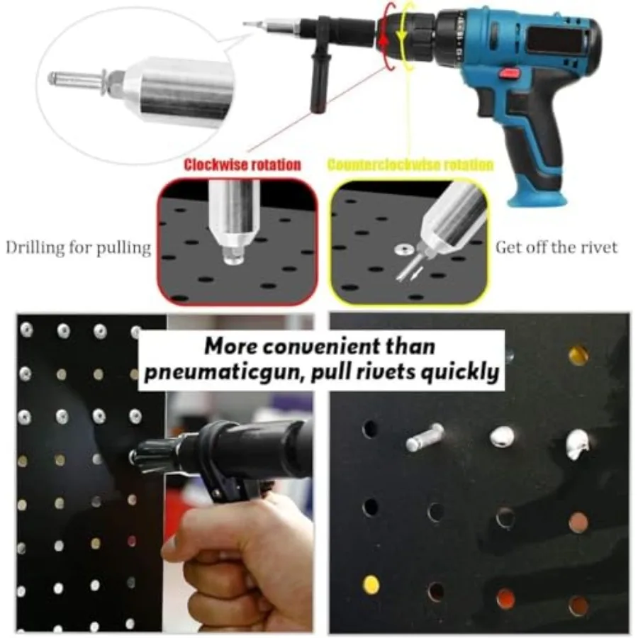 プロ仕様コードレスリベットガンツール（電動ドリル用アダプターキット付き）：自動車修理のための多用途リベット打ちソリューション