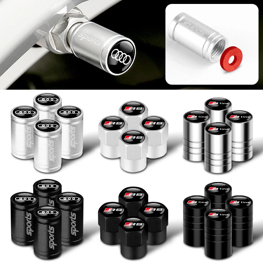 4Pcs Aluminum Car Wheel Tire Air Valve Dust Caps AutoAccessories For Audi Sline A1 A2 A3 A4 A4L A5 RS RS3 RS4 S1 S2 S3 8V 8L