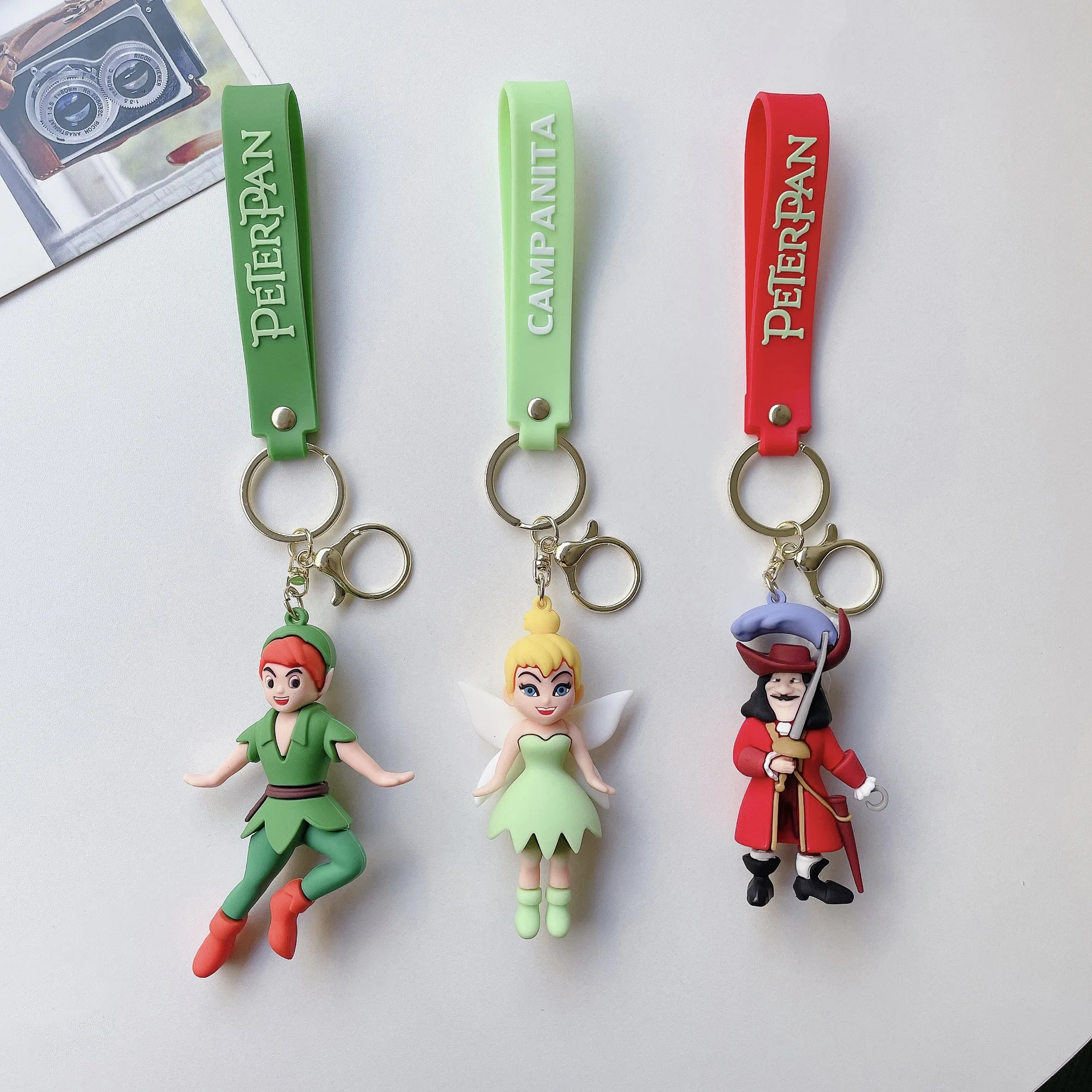 Peter Pan Keychains Tinker Bell Anime Movie Car Key Chain Key Ring Keyring Phone Bag Ornament Jewelry Kids Christmas Gifts