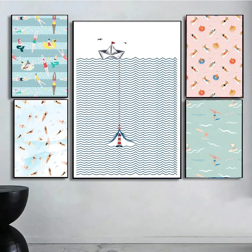 Vintage Maritime Surfing Beach Vintage Posters Sticky Whitepaper Prints Posters Artwork Posters Wall Stickers