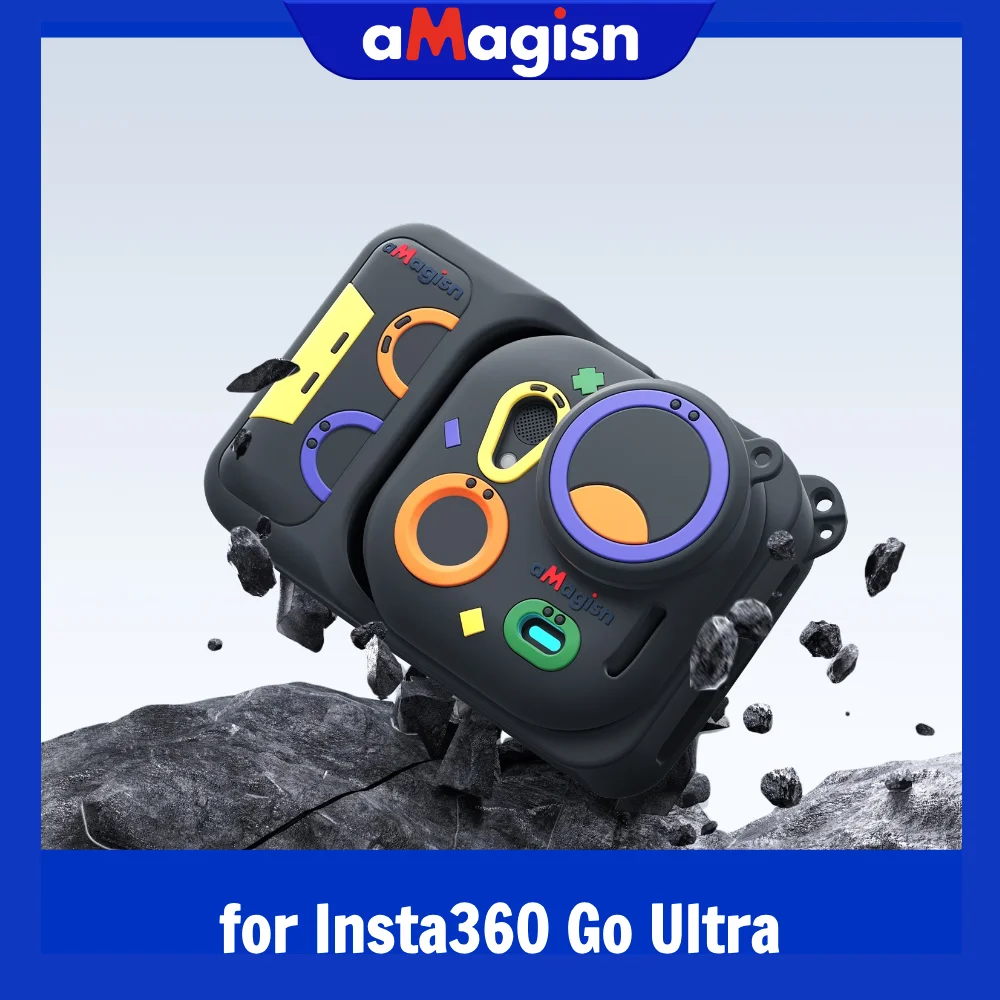 aMagisn Protective Case for Insta360 Go Ultra Silicone Case with Detachable Lens Cap & Anti-Loss Strap for GoUltra Accessories