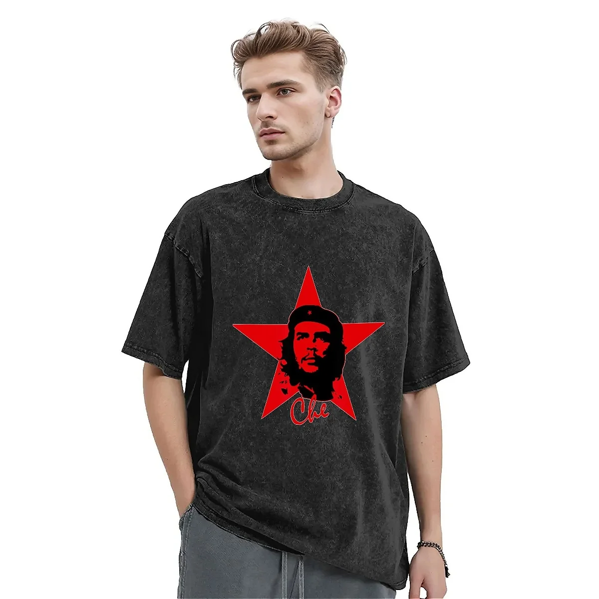 Mens T Shirt Che Guevara  Washed T Shirts Trending Vintage Cuban Summer Tee Shirt Aesthetic Printed Loose Tops Plus Size 2XL