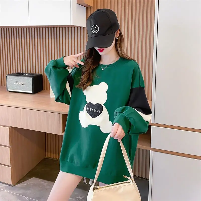 Graphic Pullover Loose Round Neck Baggy Sweatshirt for Women Spring and Autumn Splicing Woman Tops Casual Sport Basic Essential