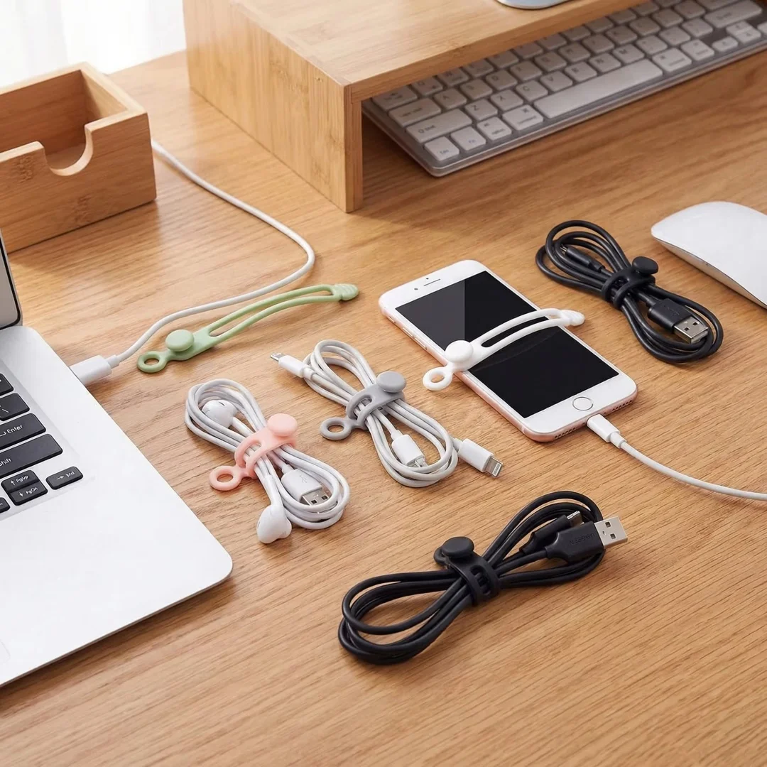 Cable organizer, silicone cable tie, reusable cable management cable organizer for cables, home office travel small tool (color)