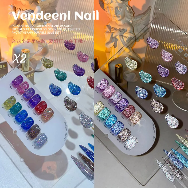 VENDEENI 12 colors Nail gel set Broken diamond color Nail salon 2024 New Hot sale Non-toxic UV gel Nail Art Kit Custom Wholesale