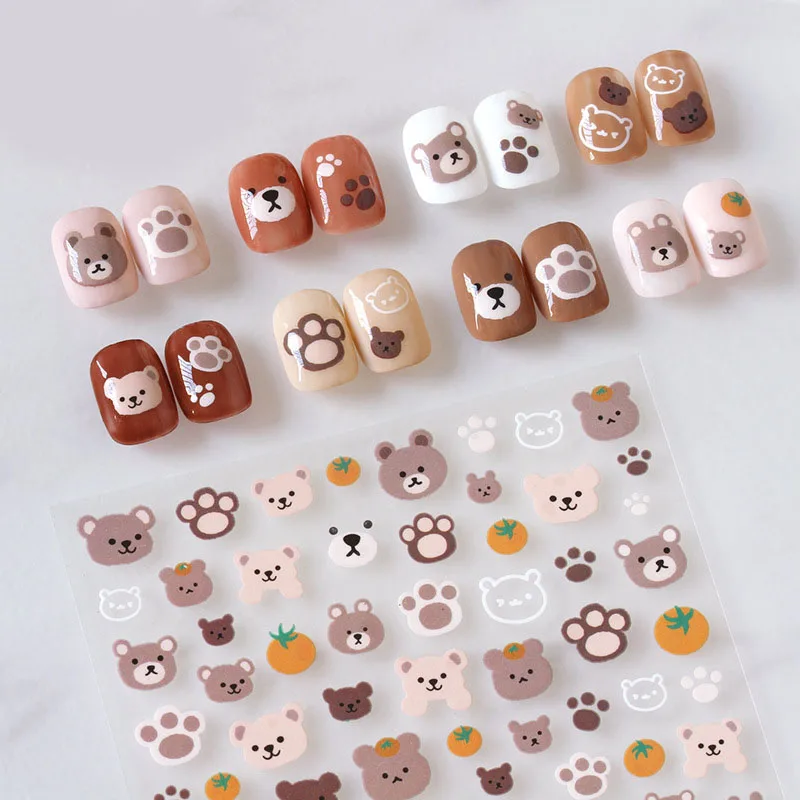 Adesivos bonitos da arte do prego dos desenhos animados, desenhos do panda das flores do coelho do urso, decalques adesivos para a decoração da manicure das unhas