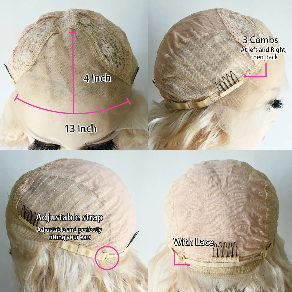 # 60 Platinum Blonde 13x4 Lace Frontal Bob Peruki dla Kobiet Proste Krótkie Peruki Syntetyczne z Koronką z Przodu Wstępnie Wyskubane Cosplay Codzienne Noszenie