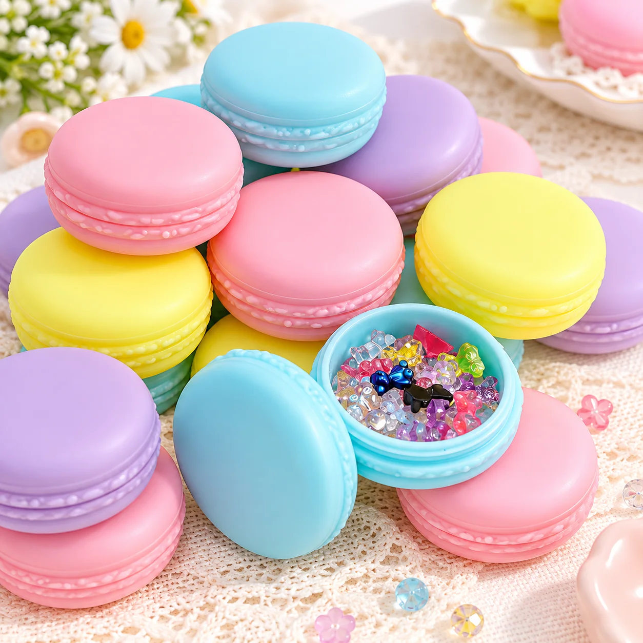3/4/6/8PCS/Set Colors Jewelry Beads Organizer Box Mini Macaron Travel Rings Storage Lovely Candy Color Case Plastic