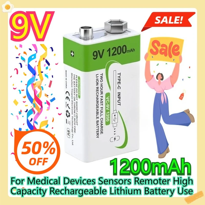 For Medical Devices Sensors Remoter High Capacity Rechargeable Lithium Battery Use 9V 1200mAh