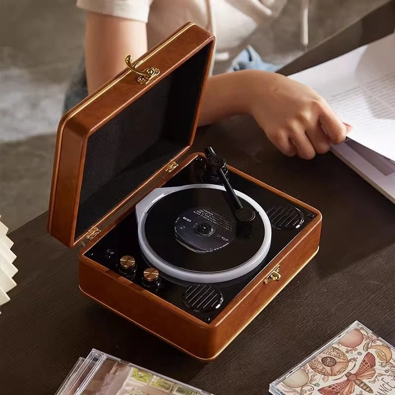 Odtwarzacz CD w stylu retro, z wbudowanym głośnikiem Bluetooth i odtwarzaczem albumów, lekki luksusowy, kreatywny prezent dla studentów.