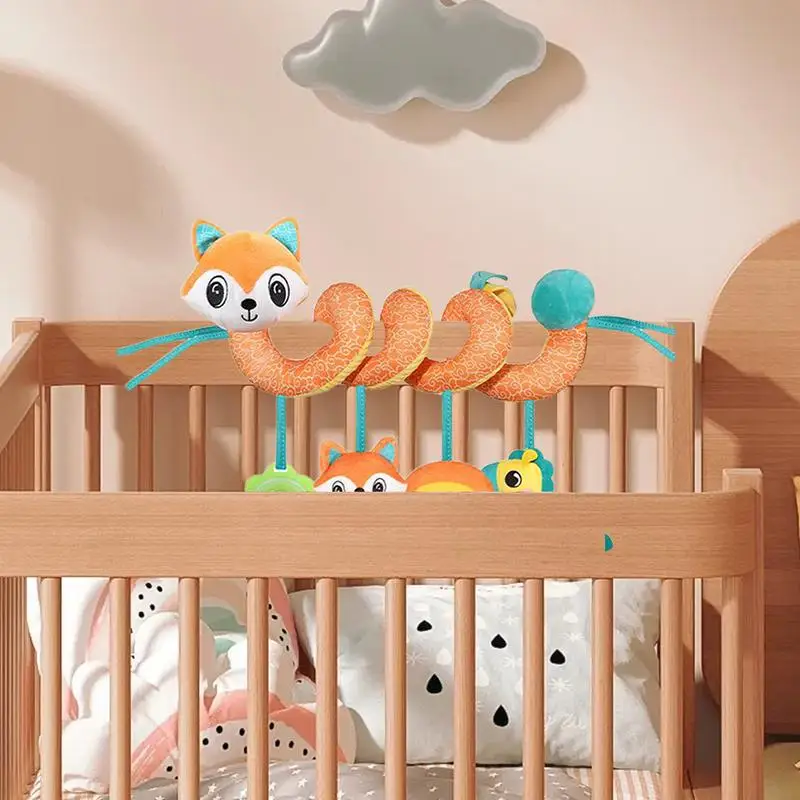 Zabawki dla niemowląt do fotelika samochodowego, zabawki do wózka z wbudowanym dzwoneczkiem, kolorowe sensoryczne pluszowe ozdoby do wózka do kosza nocnego i pokoju dziecięcego.