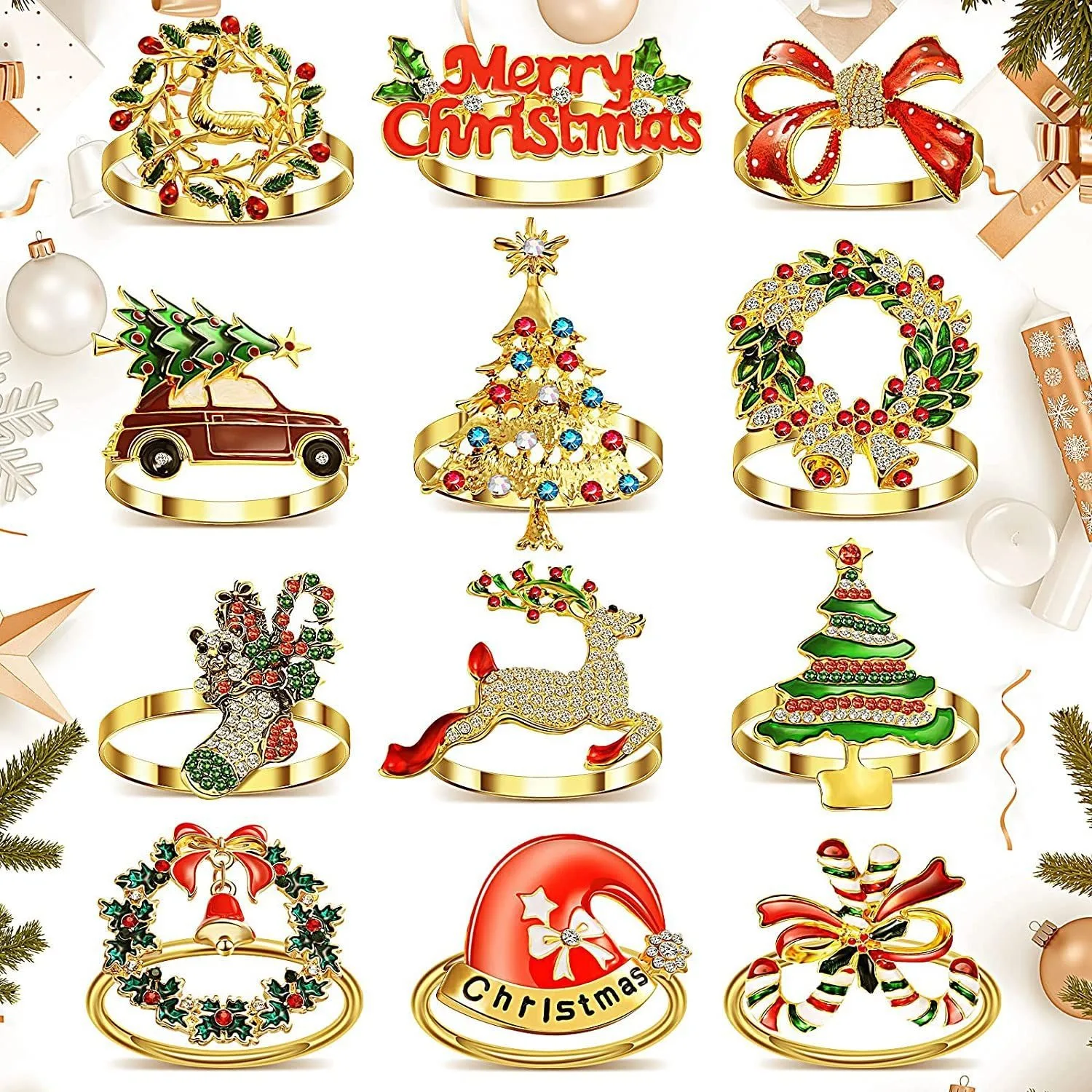Christmas Napkin Ring Leaf Rhinestone Napkin Buckles Napkin Holder for Wedding Christmas Party Dinner Table Decoration