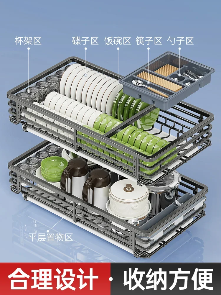 304 Stainless Steel Double Kitchen Cabinet, Dishes Armário, Bowl Rack