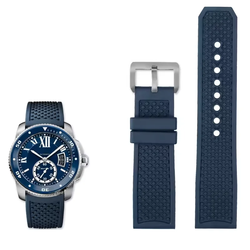 Fluoro Rubber Silicone Watchband Fit Calibre London Tank W7100056/WSCA0006W7100037/W7100041/7100015 WSCA Watch Strap 23mm 24mm view 5