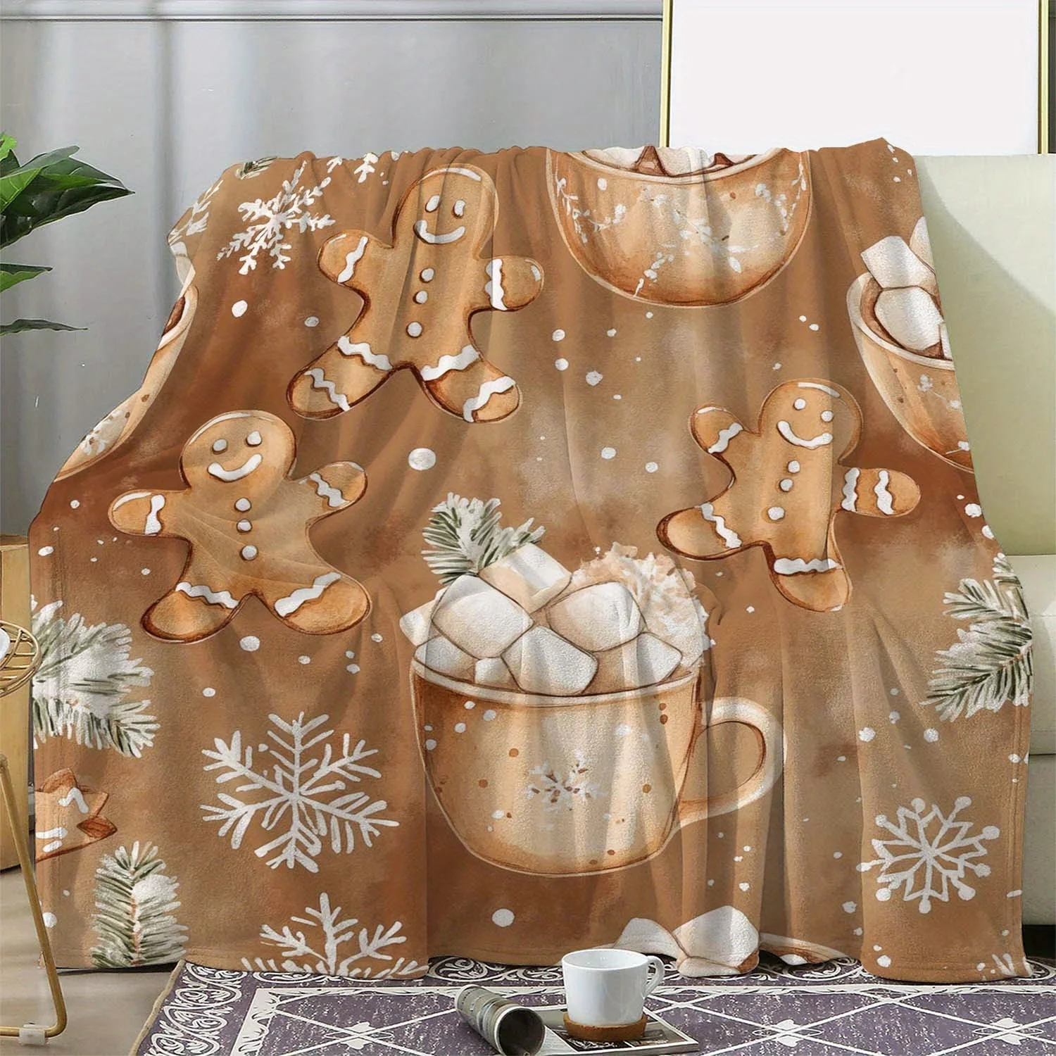 Уютное зимнее фланелевое одеяло со снежинками и пряниками для мужчин — мягкое, теплое и универсальное для дивана, кровати, автомобиля, офиса, Campi