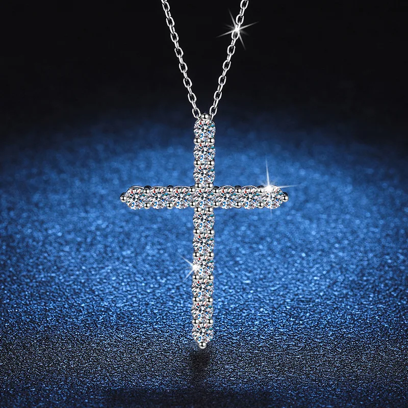 D Color Moissanite Pendant Fashion Cross Pendant 1.6 Carat Moissanite Silver Necklace Platinum PT950 Mark