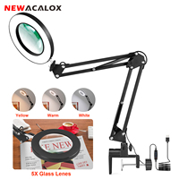USB 5X Magnifying Glass Clip-on  Reading Lamp Welding Illuminated Magnifier Soldering Tool 3 Colors Desk Lamp for DIY Crafts