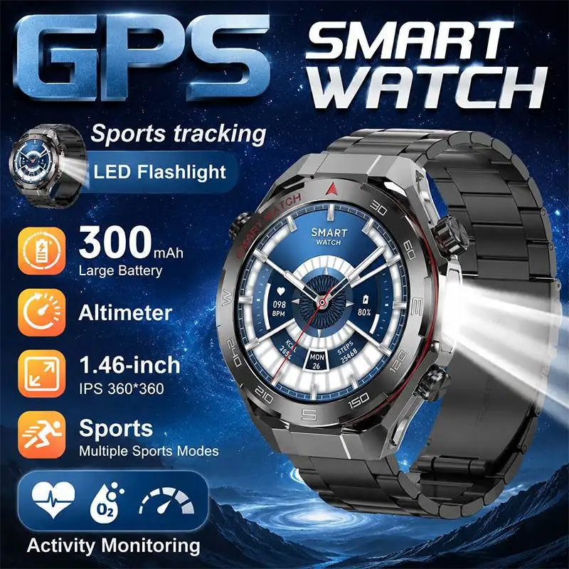 

New Smart Watch 1.46 Inch HD Screen GPS Positioning Altimeter LED Flashlight Sleep Detection 300MAH Outdoor Sports Smart Watch