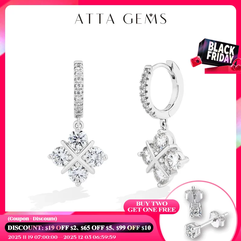 

ATTAGEMS 4mm All DVVS1 Moissanite Earrings Cross Square Design ForWomen s925 Sterling Silver Party Fashion Jewelry Drop Shipping