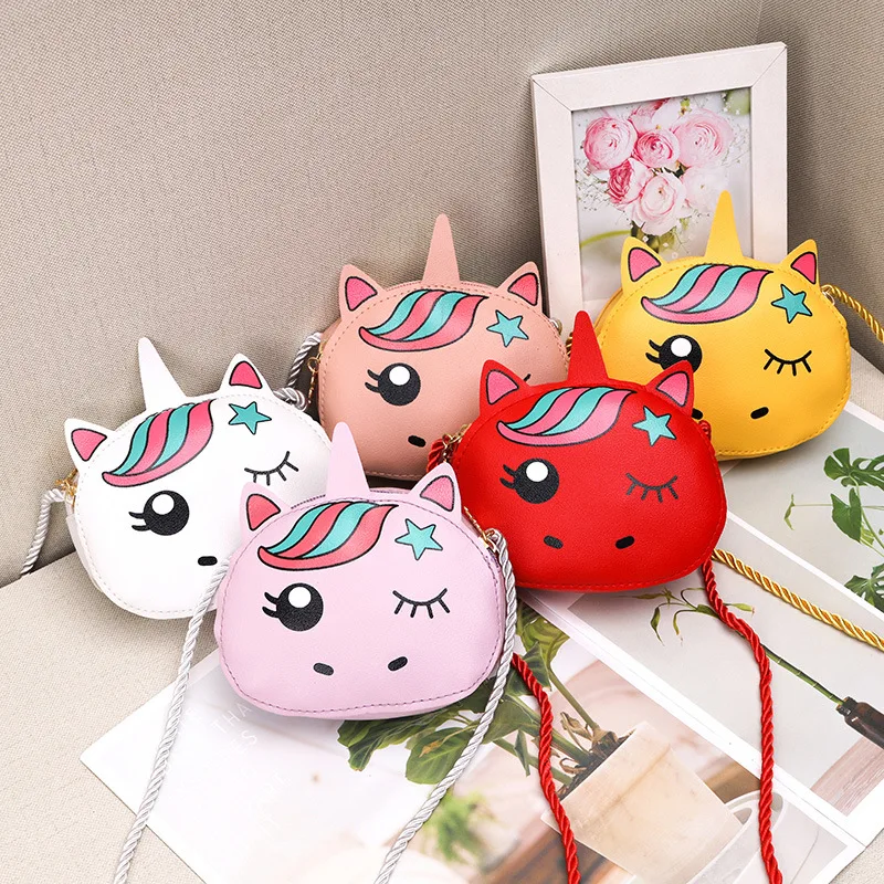 Cute Unicorn Children\'s Small Crossbody Bag Lovely Baby Girl Mini Coin Purse Handbag PU Leather Kids Change Wallet Shoulder Bags