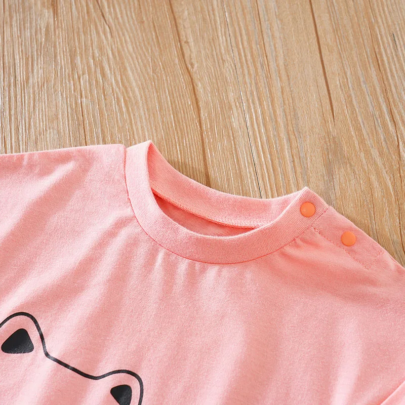 Baby Boys Girls Unisex Newborn Romper ，0-18 Months Toddler Clothing，Infant summer Short sleeve Cute pink kitten print Jumpsuit