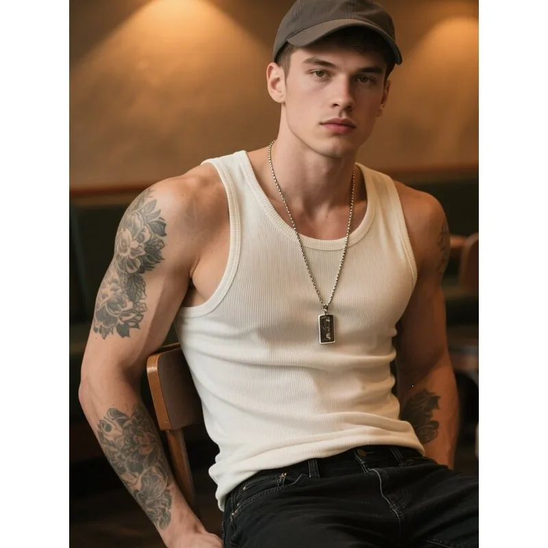 Vertical Striped Elastic Sports Vest for Men Summer Fitness Muscle-showing T-shirt Sleeveless Vest Thin and Slimming Undershirt