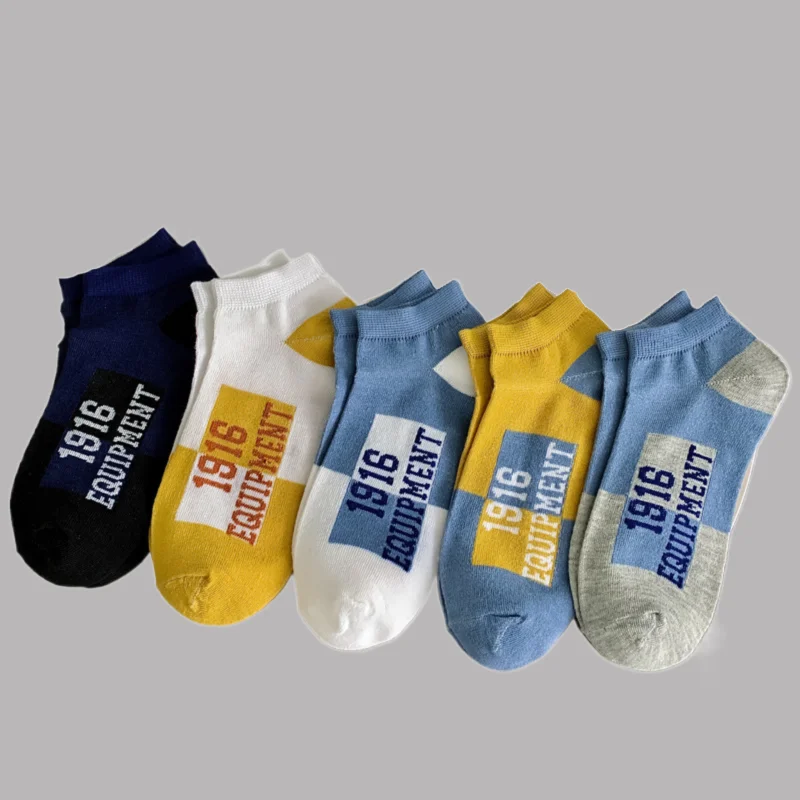 5/10 Pairs New Letter Socks Men's Summer Sports Socks Breathable Deodorant Sweat-absorbent Trendy Color Matching Boat Socks