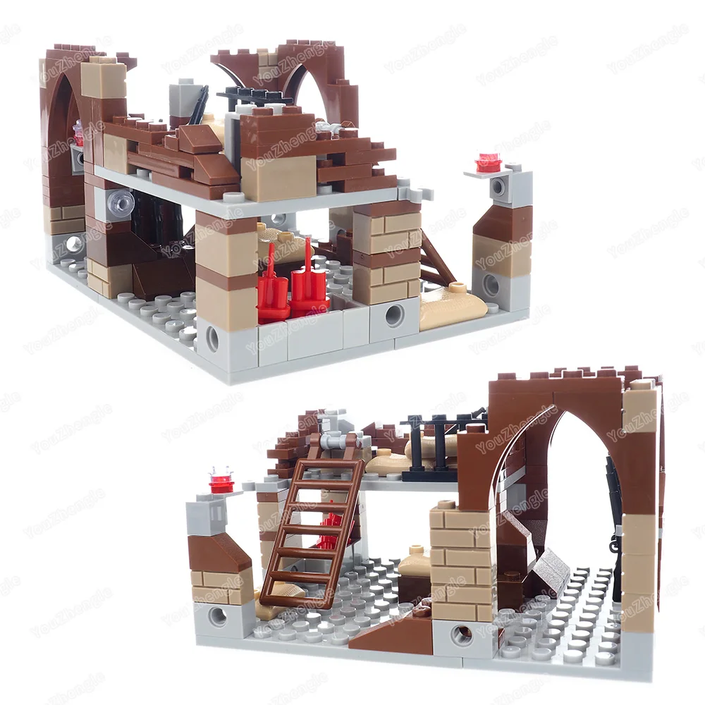 Maisons WW2 guerre militaire bloc de construction assemblage figurines MOC ambusage armes ruiné maison équipement scènes modèles cadeaux garçons jouets