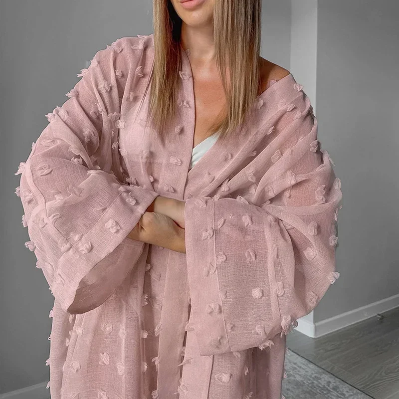 Longue Robe de Soirée en Maille Jacquard pour Femme, Jupe Élégante, Vintage, en Gaze, Transparente, Ceinture, Décontractée, à la Mode, Printemps Été 2024