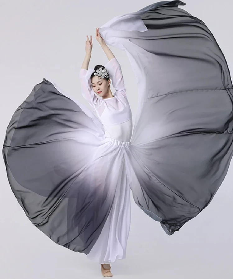 Black-and-white ink gradient classical dance costumes large skirt hem Chinese style opening dance elegant book dance skirt natio