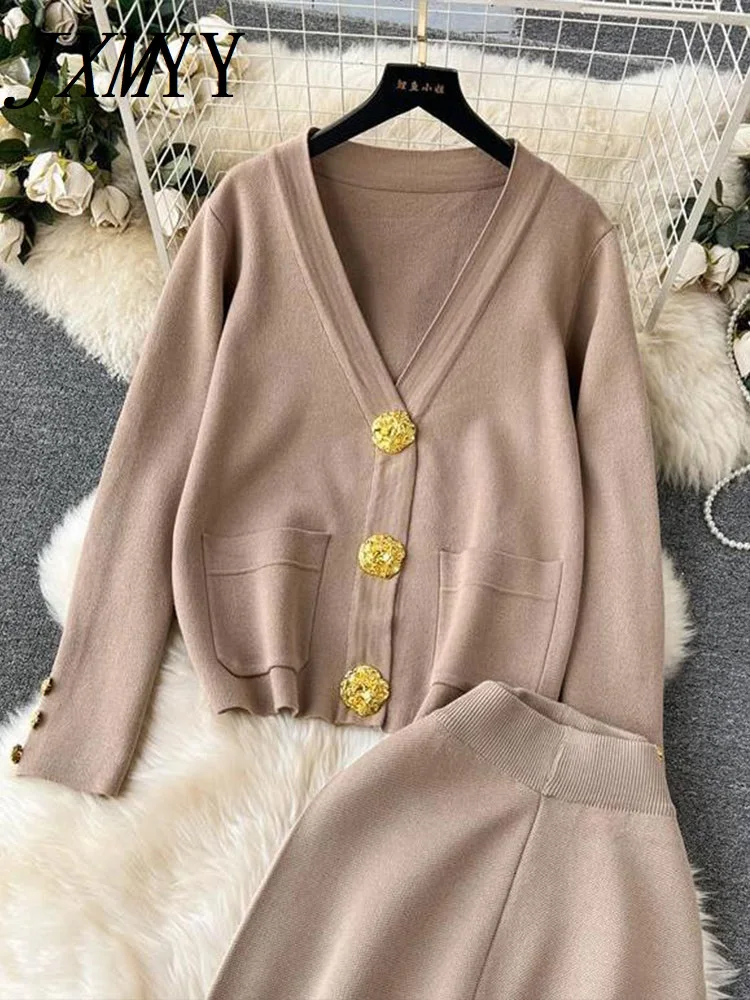 JXMYY Women Casual Long Sleeved Cardigan Sweater Wide Leg Pants Knitted Two-piece Set Y2k Korean Fashion Tide Autumn 2024