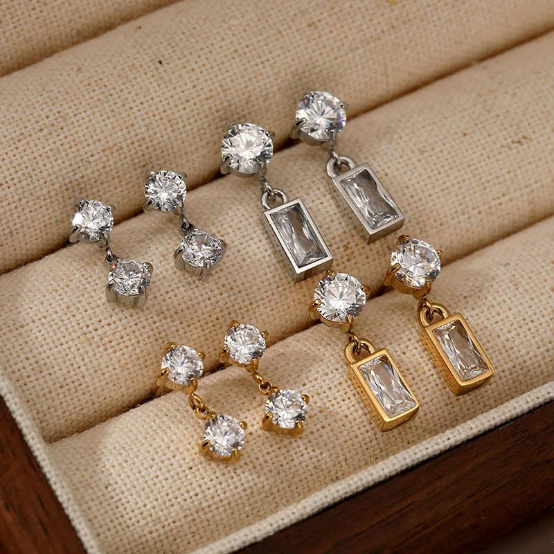 أقراط دائرية مربعة الشكل من حجر تشيكوسلوفاكيا للنساء أقراط لطيفة صغيرة أنيقة هندسية بسيطة من الفولاذ المقاوم للصدأ