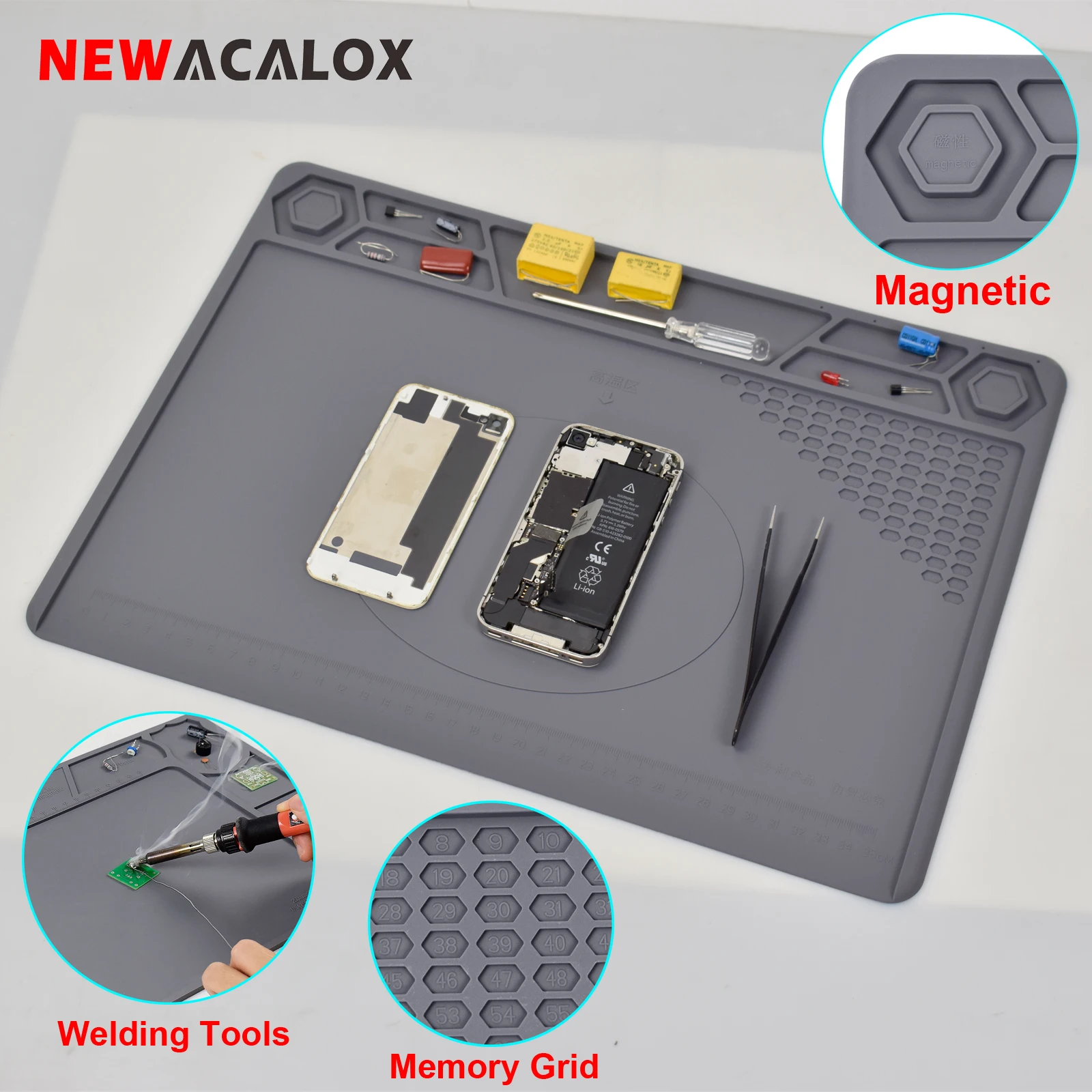 NEWACALOX mata lutownicza żaroodporna magnetyczna silikonowa elektroniczna mata naprawcza do telefonu komórkowego płyta drukowana stacja lutownicza
